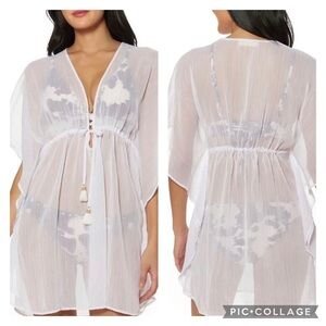 Jessica Simpson Metallic Trim Caftan Cover Up - New Women |White | Size: XL